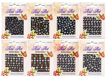 Flower 3-D Nail Decal | 8 Assorted Stickers Set  {5 sets/bag}