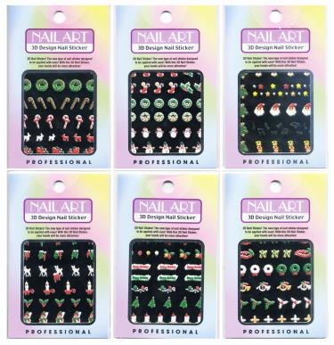 Christmas 3-D Nail Decal | 6 Assorted Stickers Set  {5 sets/bag}