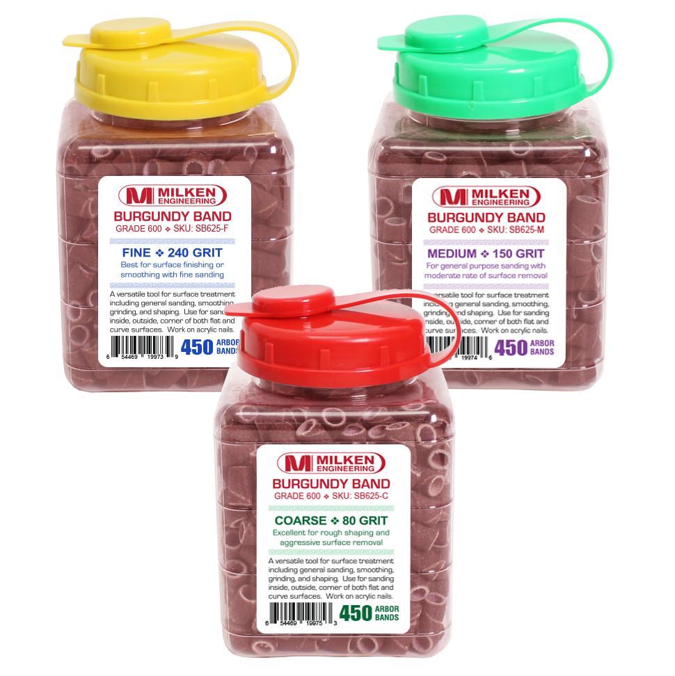 Milken Sanding Band in Easy Dispensing Jar | 450ct Jar | Burgundy  {18 jars/case}