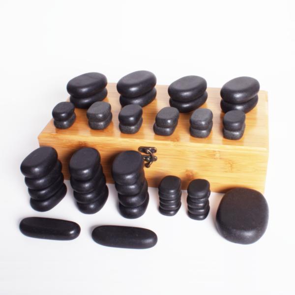 45-Piece Natural Basalt Massage Stone Set with Bamboo Case