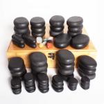 64-Piece Natural Basalt Massage Stone Set with Bamboo Case