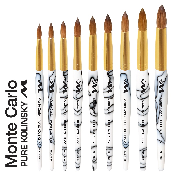 Monte Carlo Kolinsky | White Marble Acrylic | Gold Ferrule