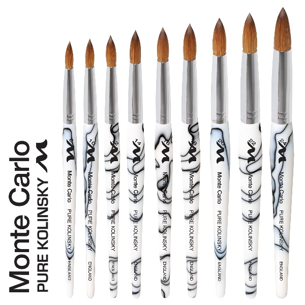 Monte Carlo Kolinsky | White Marble Acrylic | Chrome Ferrule