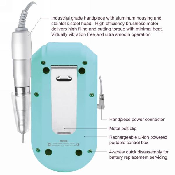 Milken MK830 High Power Portable Nail File - 30,000 RPM - Low Price - cUL Listed Charger #2